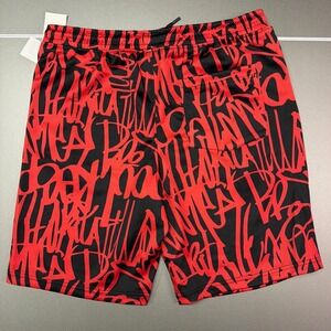 Fresh Prints of Bel-Air Mens Graffiti Shorts Black Red Large NWT D2307-Y3087